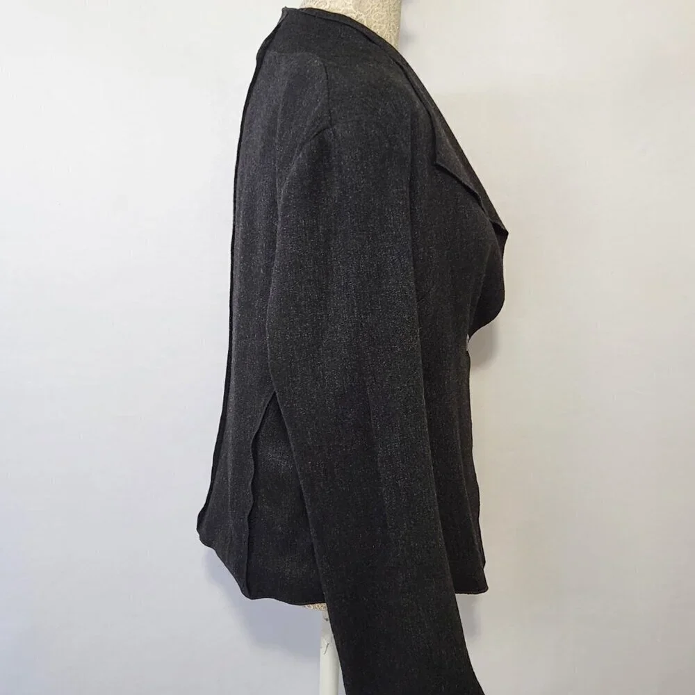 J Jill Women's Size 8P Black Unstructured Wool Blend Asymmetrical Jacket Blazer